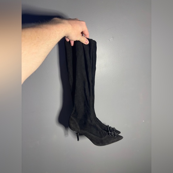 Louis Vuitton Suede Knee High Pointed Toe Bow Accent Boots Size EU 36 - Picture 1 of 8